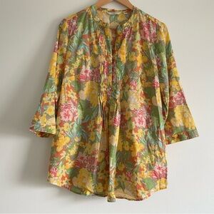 Liz Claiborne Floral Colorful Artsy Cottagecore Tunic Blouse Size 16 Cotton
